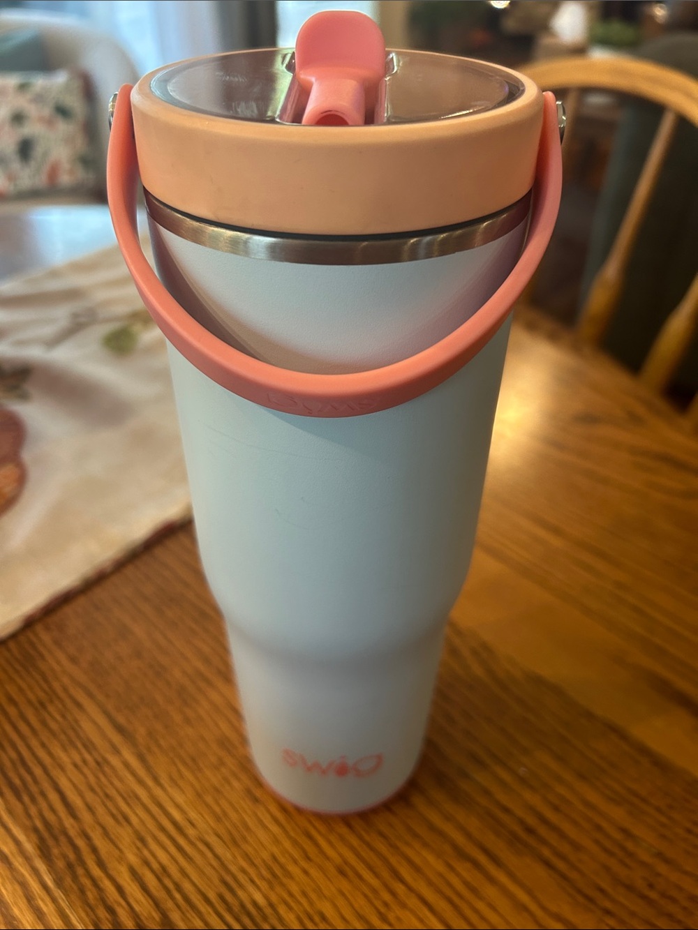 SWIG Pink-Trim White Insulated Travel Tumbler 32 oz